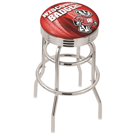 Holland Bar Stool Co 30" Chrome 2-Ring Wisconsin "Badger" Swivel Bar Stool, Accent Ring L7C3C30WI-Bdg-D2